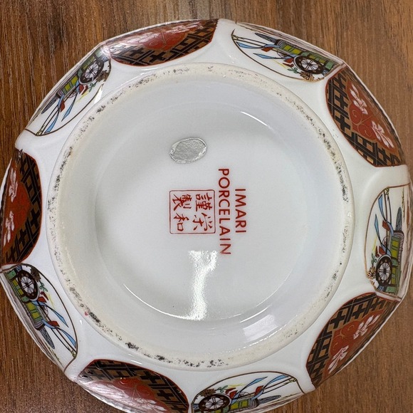 Imari Porcelain Bowl Hand Painted 7" Diameter Gold Trim Scalloped Edge Vintage - Picture 4 of 7